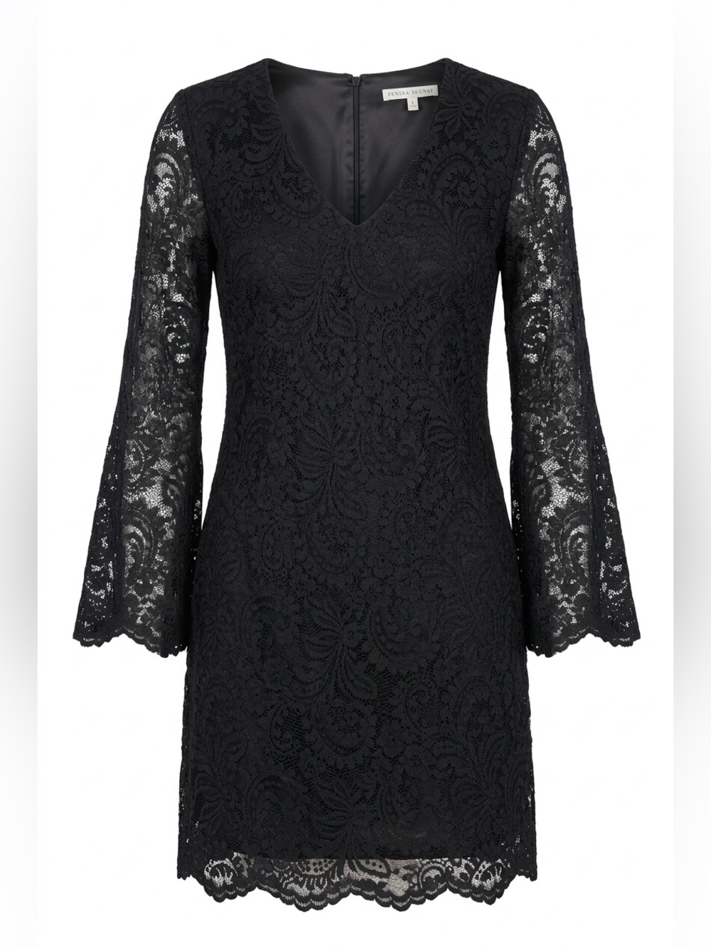 Donna Morgan Black Floral Lace Long-Sleeve V-Neck Dress